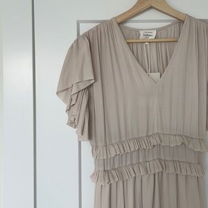Böhme Beige Ruffle Midi Dress